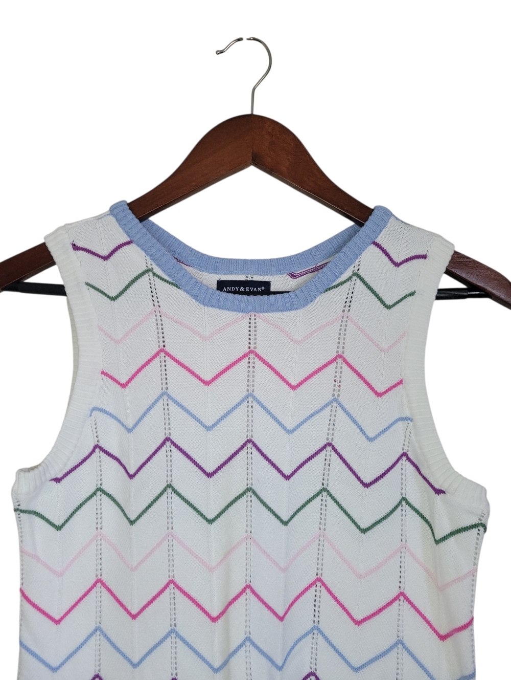 Andy & Evan Girls 12 14 White Crochet Chevron Zigzag Scalloped Knit Mini Dress - Picture 6 of 10